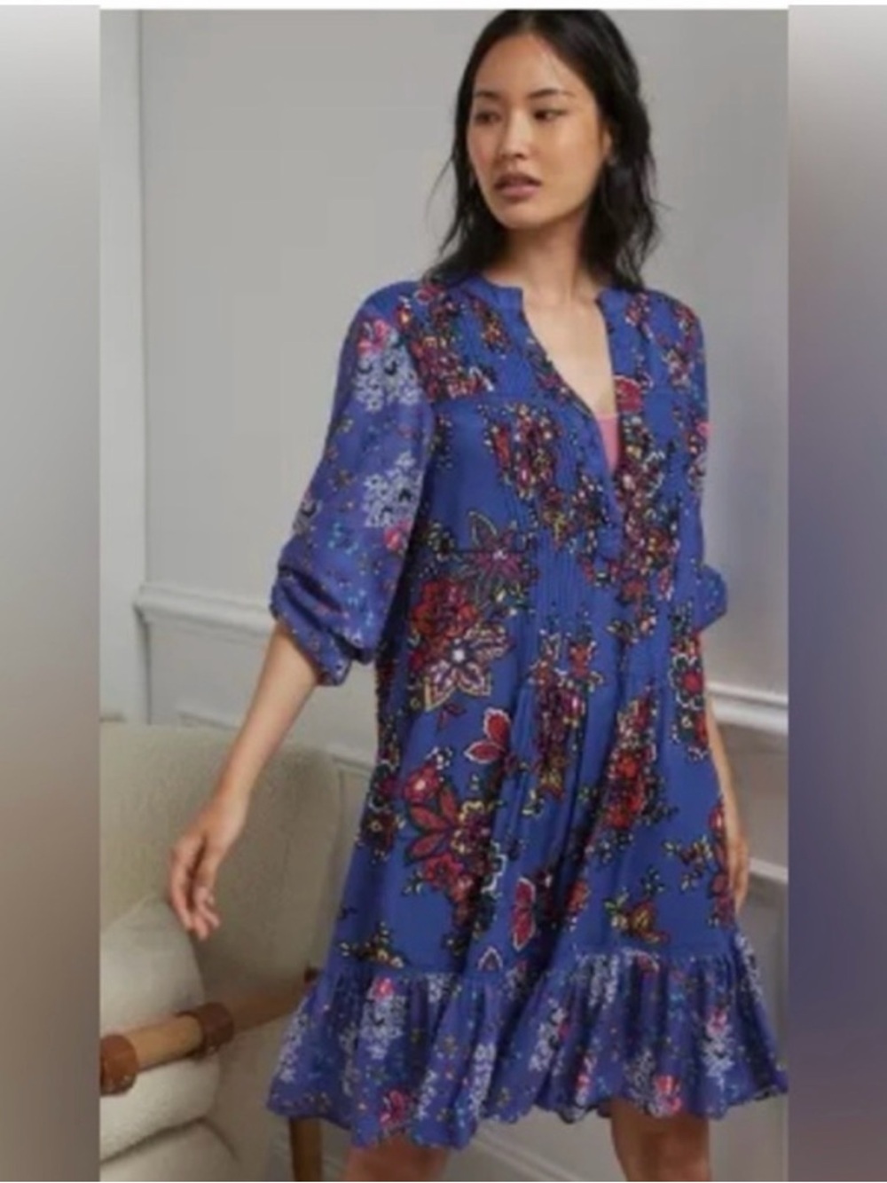 Anthropologie Blue Floral Tiered Maxi Dress